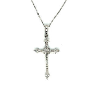 14K White Gold Diamond Cross Pendant with Chain-Length 16"+2